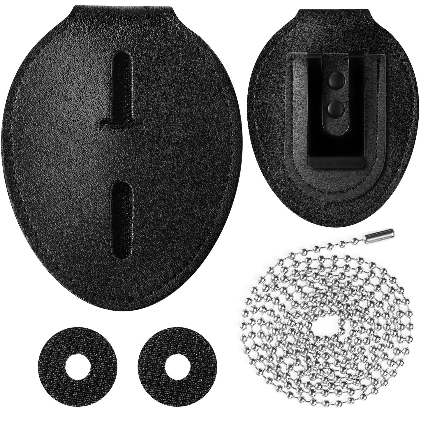 Shield Shape Leather Badge Holder with Stainless Bead Chain