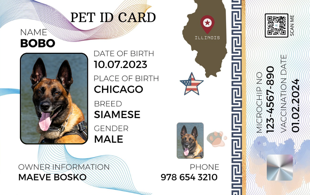 Illinois-Pet ID Card with QR Code for Personalized Pet Info