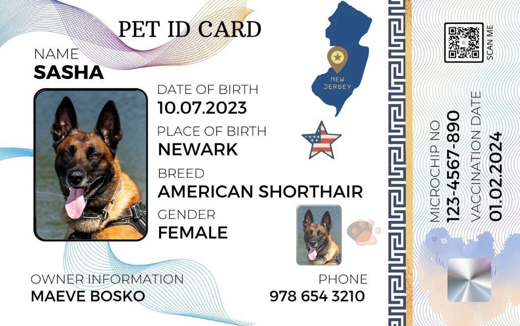 New Jersey-Pet ID Card with QR Code for Personalized Pet Info