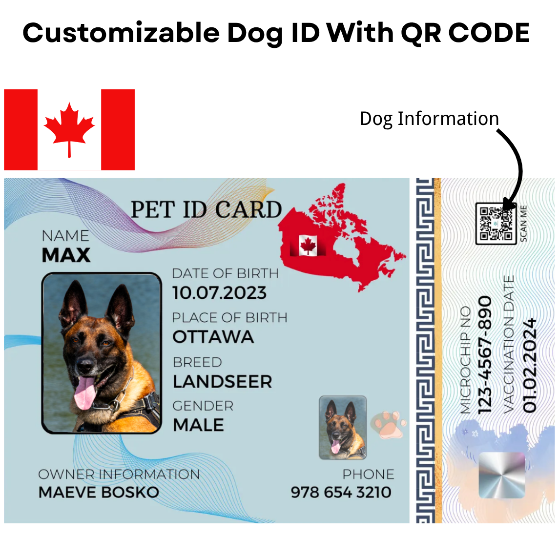 Canada-Pet ID Card with QR Code for Personalized Pet Info