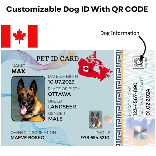 Canada-Pet ID Card with QR Code for Personalized Pet Info