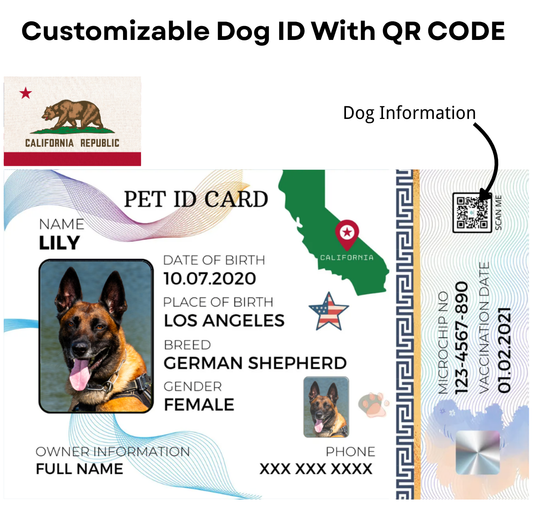 California-Pet ID Card with QR Code for Personalized Pet Info