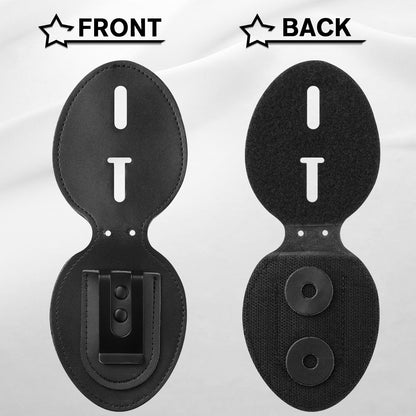 Shield Shape Leather Badge Holder with Stainless Bead Chain