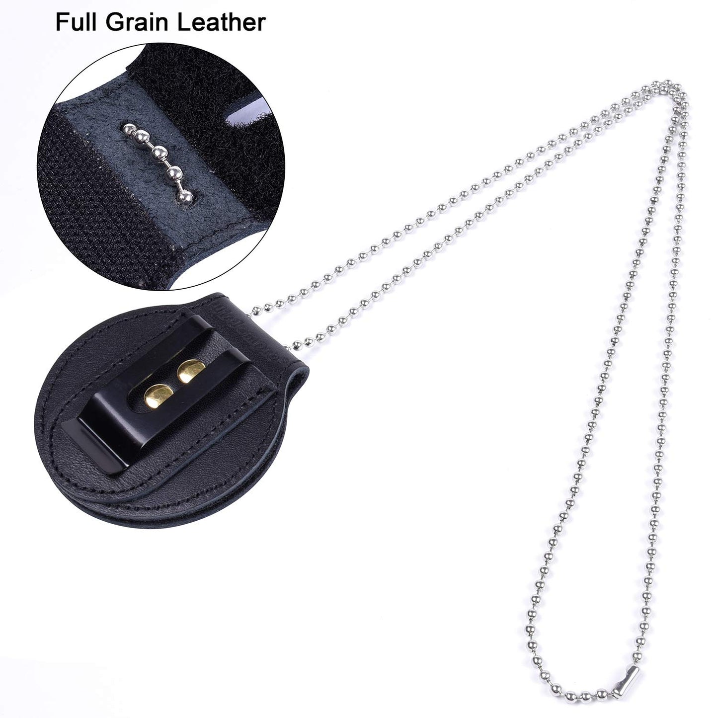 Leather Badge Holder with Stainless Bead Chain