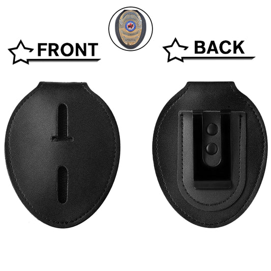 Shield Shape Leather Badge Holder with Stainless Bead Chain