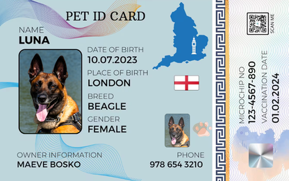 England-Pet ID Card with QR Code for Personalized Pet Info