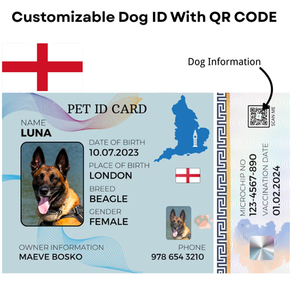 England-Pet ID Card with QR Code for Personalized Pet Info