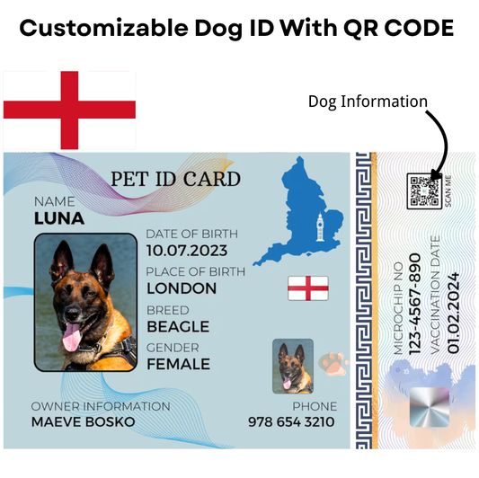 England-Pet ID Card with QR Code for Personalized Pet Info