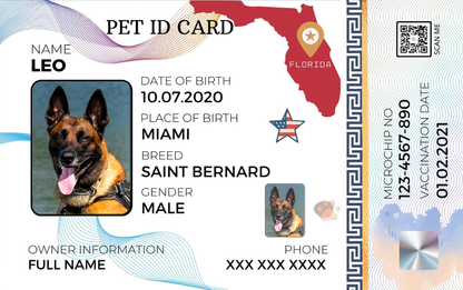 Florida-Pet ID Card with QR Code for Personalized Pet Info
