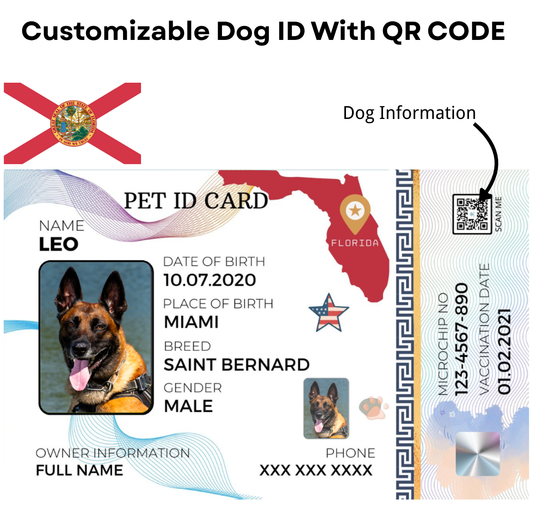 Florida-Pet ID Card with QR Code for Personalized Pet Info