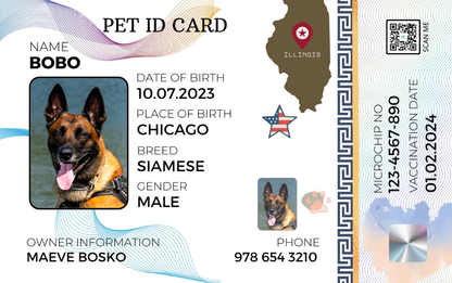 Illinois-Pet ID Card with QR Code for Personalized Pet Info