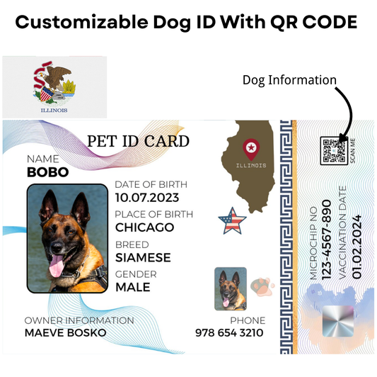 Illinois-Pet ID Card with QR Code for Personalized Pet Info