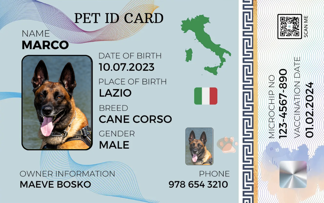 Italy-Pet ID Card with QR Code for Personalized Pet Info