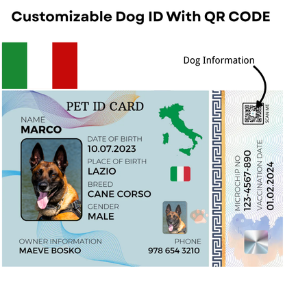 Italy-Pet ID Card with QR Code for Personalized Pet Info