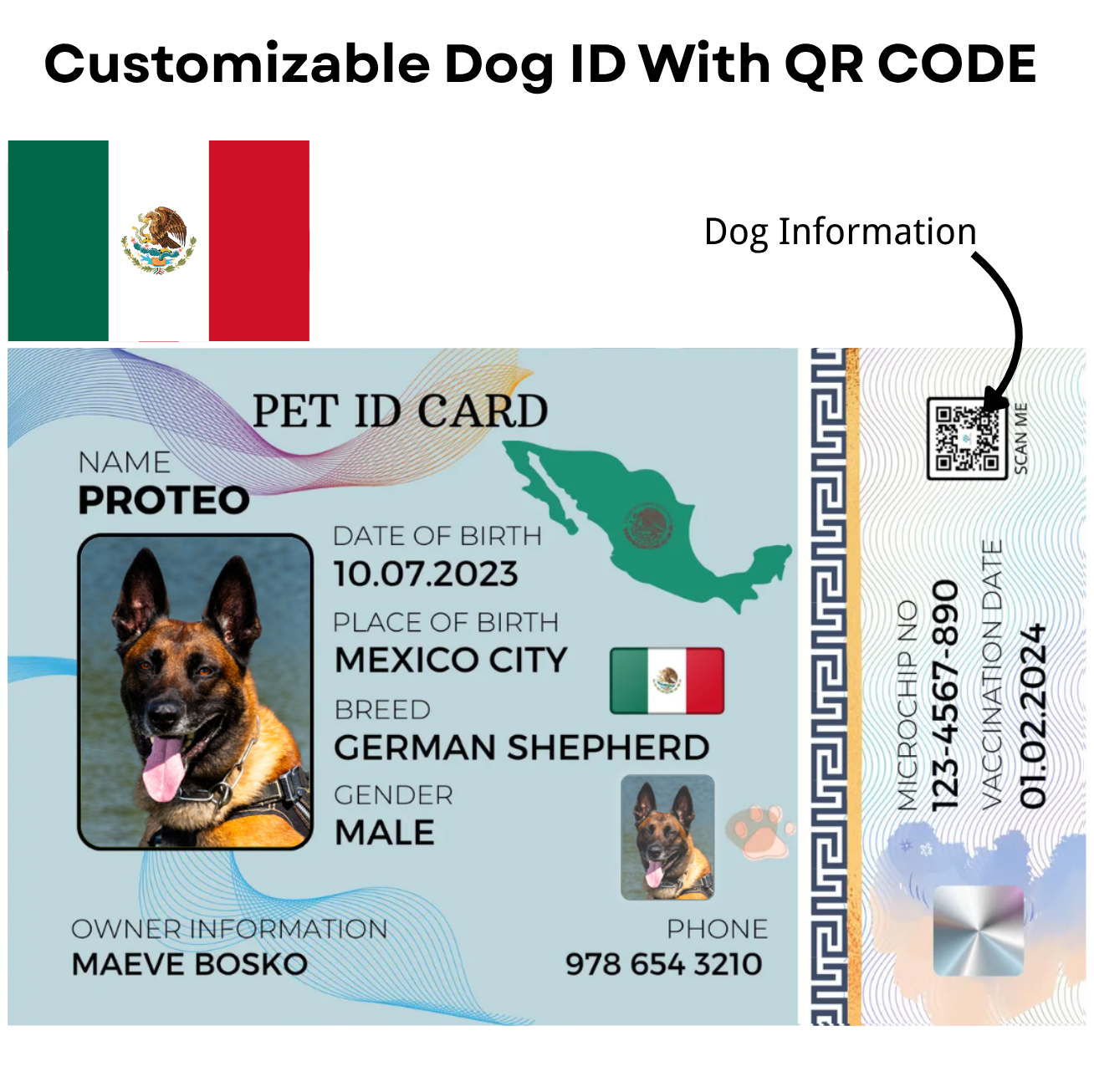 Mexico-Pet ID Card with QR Code for Personalized Pet Info