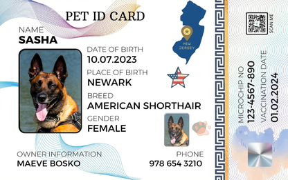 New Jersey-Pet ID Card with QR Code for Personalized Pet Info