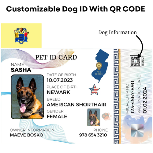 New Jersey-Pet ID Card with QR Code for Personalized Pet Info