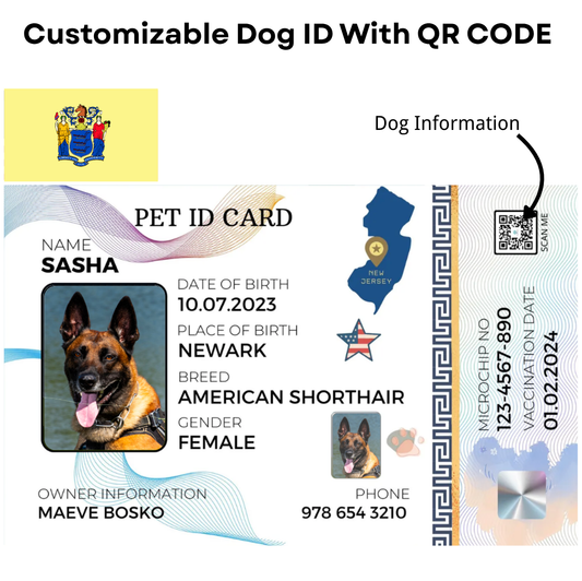 New Jersey-Pet ID Card with QR Code for Personalized Pet Info