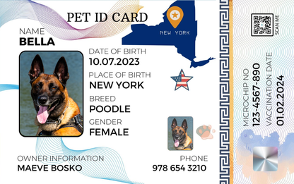 New York-Pet ID Card with QR Code for Personalized Pet Info