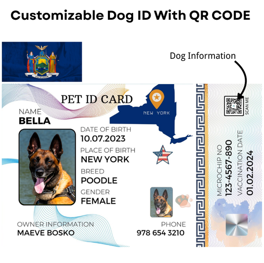 New York-Pet ID Card with QR Code for Personalized Pet Info