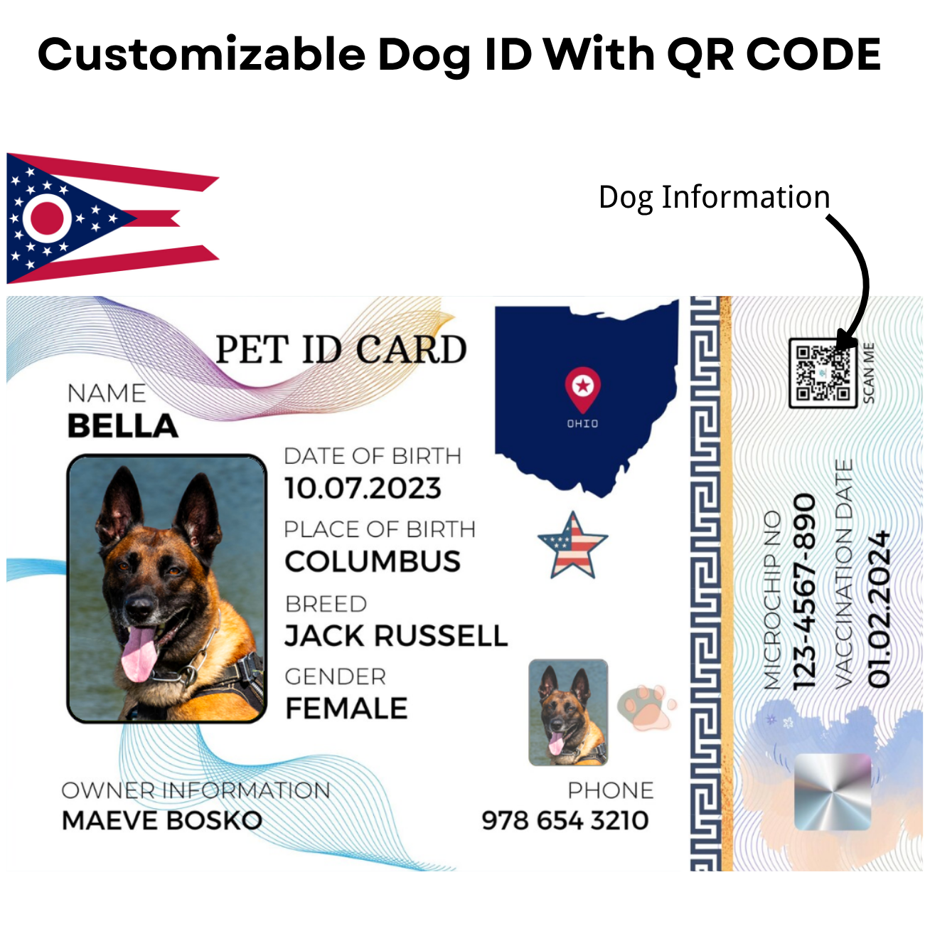 OHIO-Pet ID Card with QR Code for Personalized Pet Info