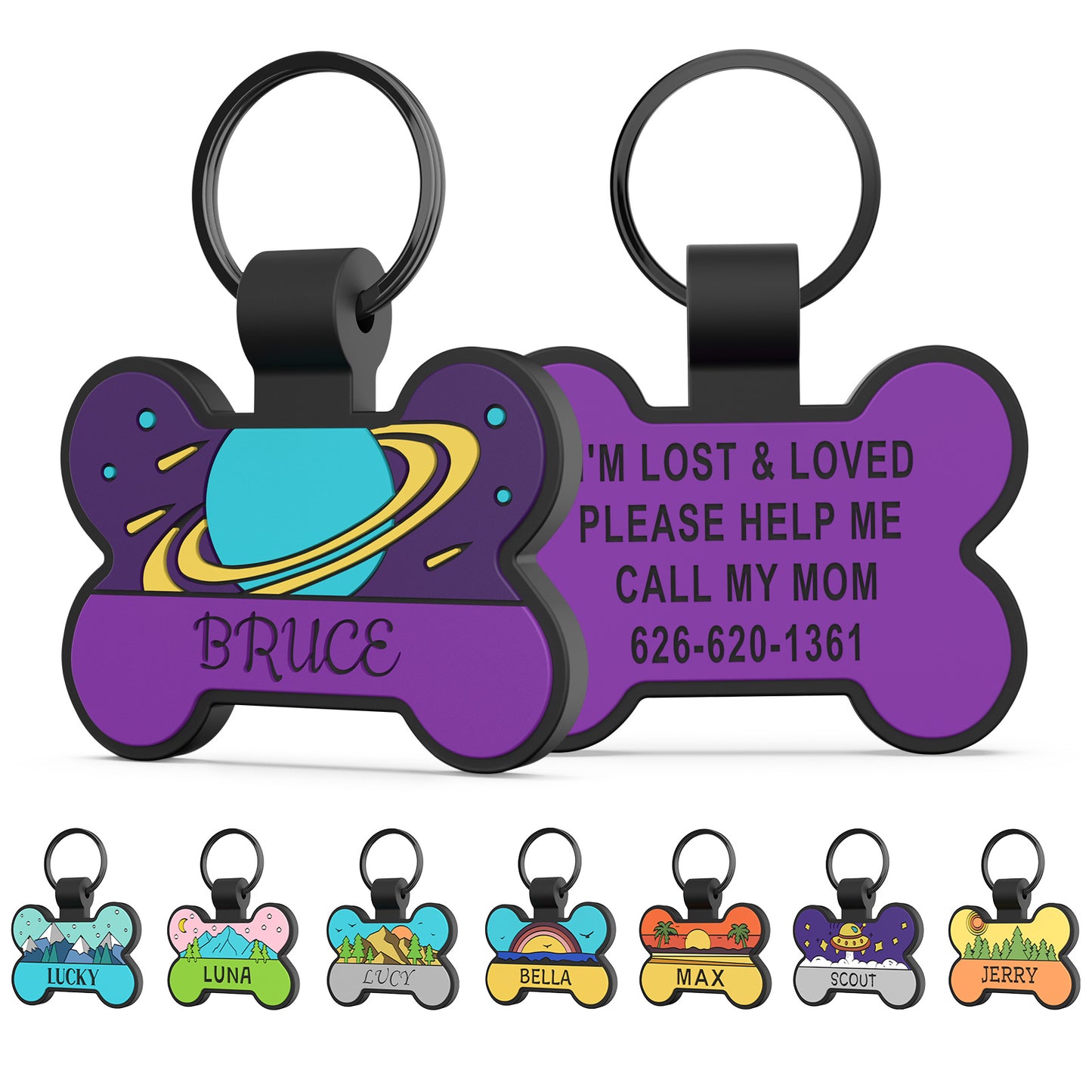 Silent Engraved Dog Tag Personalized Silicone Pet ID Name Tag Bone Star Gray