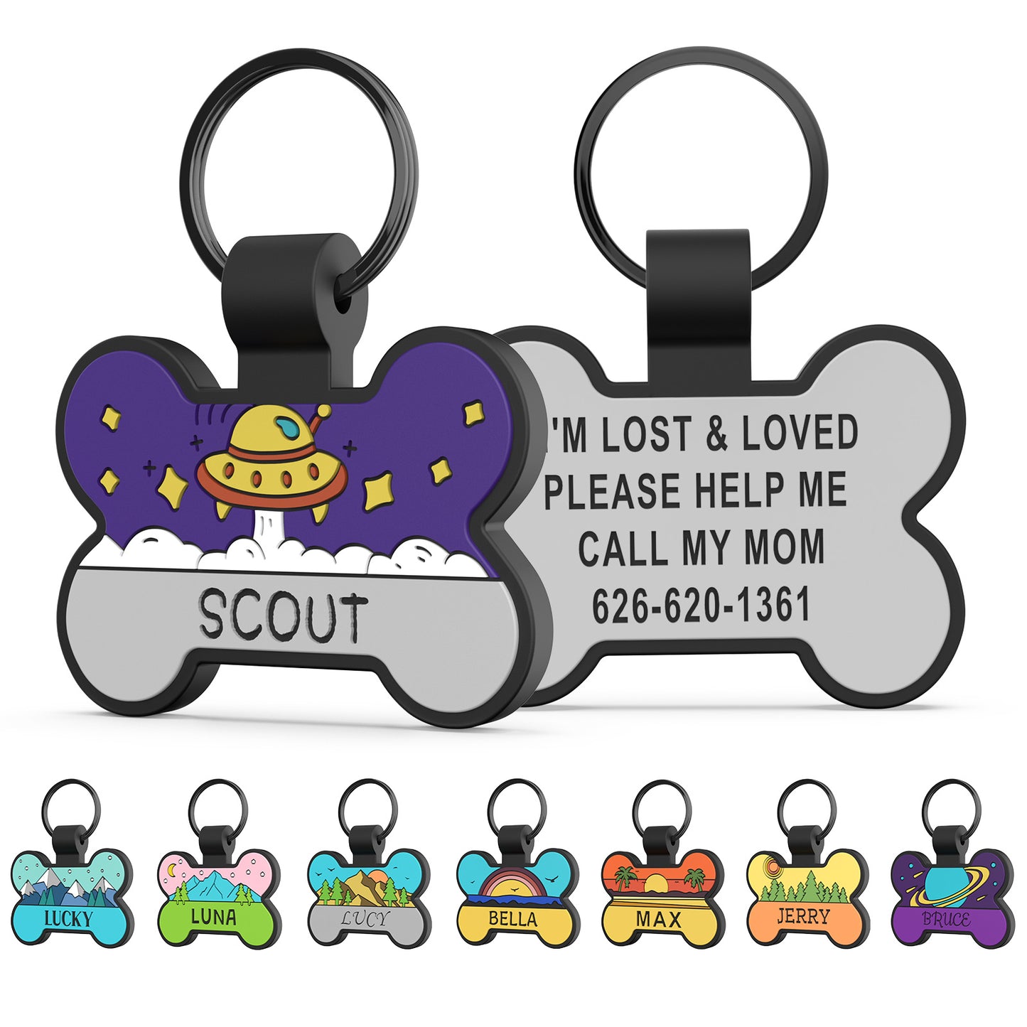 Silent Engraved Dog Tag Personalized Silicone Pet ID Name Tag Bone Star Gray