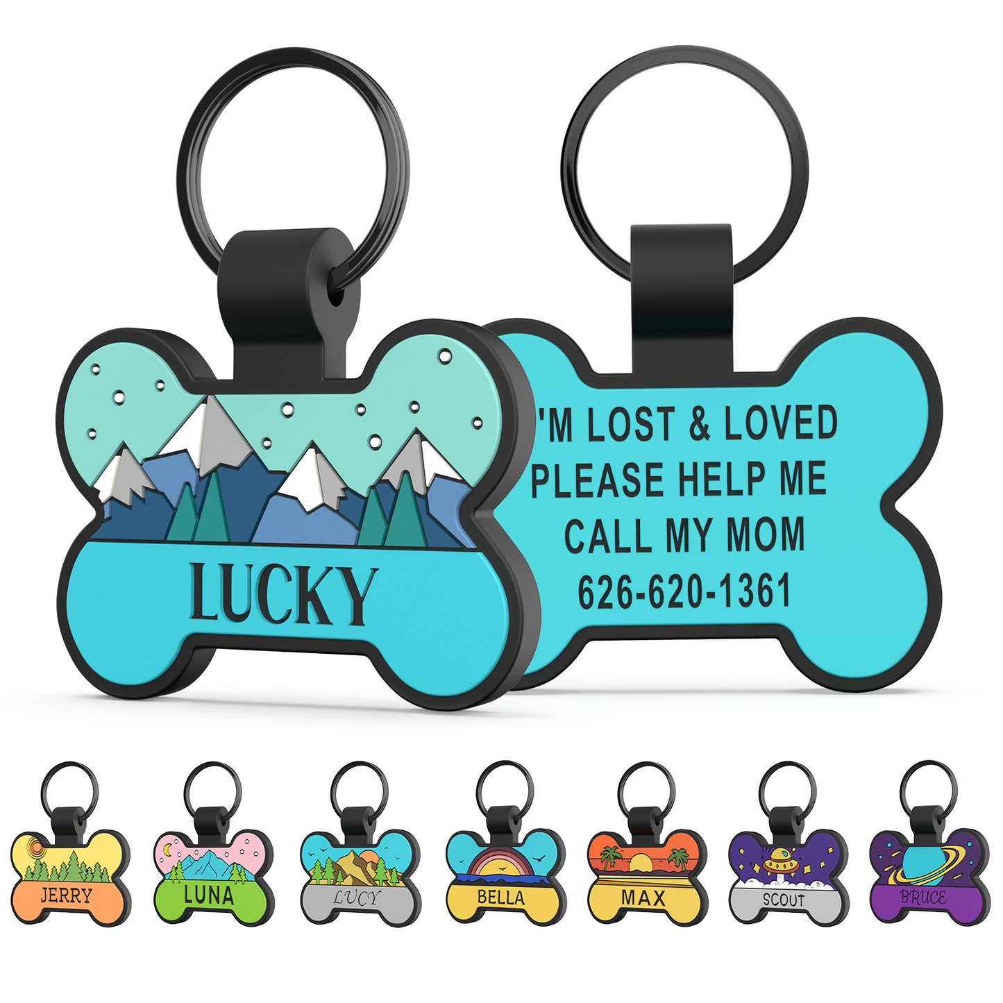 Silent Engraved Dog Tag Personalized Silicone Pet ID Name Tag Bone Star Gray