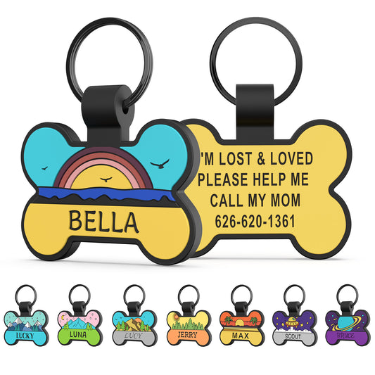 Silent Engraved Dog Tag Personalized Silicone Pet ID Name Tag Bone Yellow