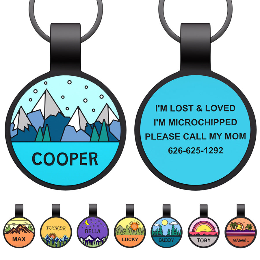 Silent Engraved Dog Tag Personalized Silicone Pet ID Name Tag Round  Moon