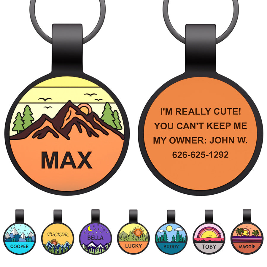 Silent Engraved Dog Tag Personalized Silicone Pet ID Name Tag Round  Moon