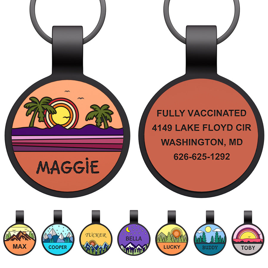 Silent Engraved Dog Tag Personalized Silicone Pet ID Name Tag Round  Moon