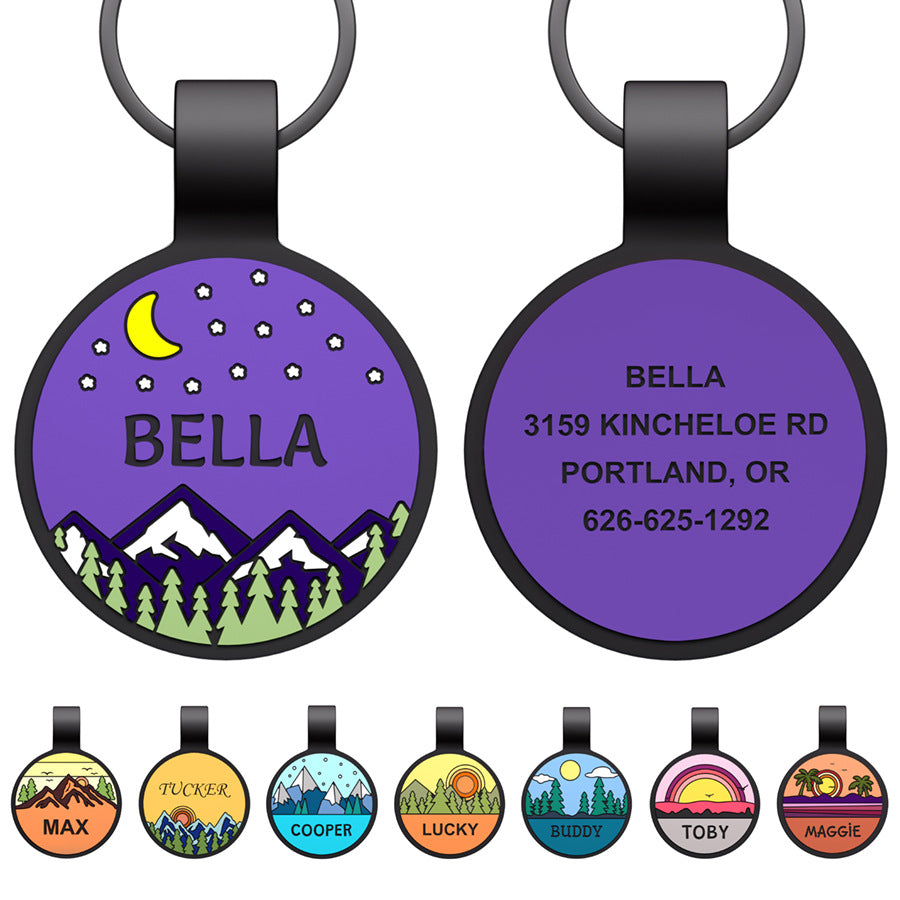 Silent Engraved Dog Tag Personalized Silicone Pet ID Name Tag Round  Moon