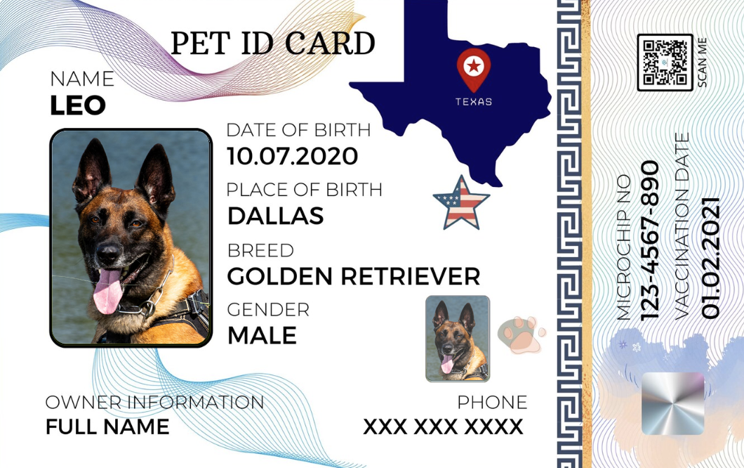 Texas-Pet ID Card with QR Code for Personalized Pet Info