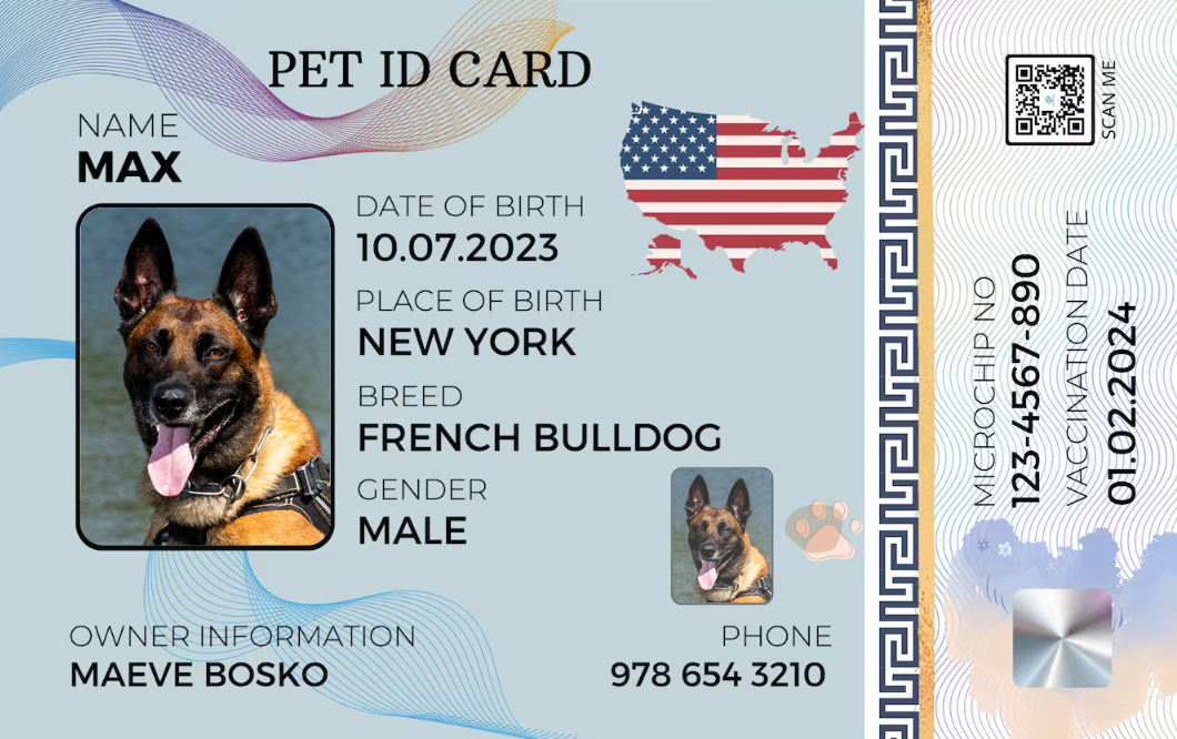 USA-Pet ID Card with QR Code for Personalized Pet Info