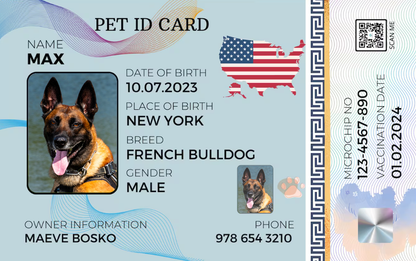 USA-Pet ID Card with QR Code for Personalized Pet Info