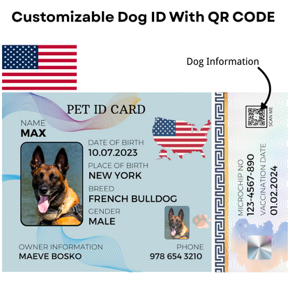 USA-Pet ID Card with QR Code for Personalized Pet Info