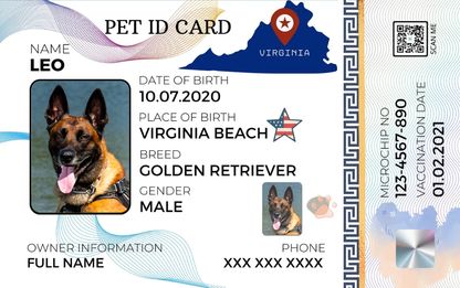 Virginia-Pet ID Card with QR Code for Personalized Pet Info