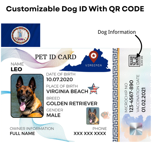 Virginia-Pet ID Card with QR Code for Personalized Pet Info