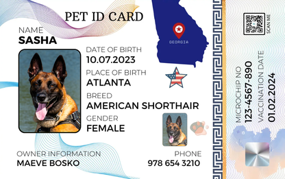 USA Geogria Pet ID Card with QR Code for Personalized Pet Info