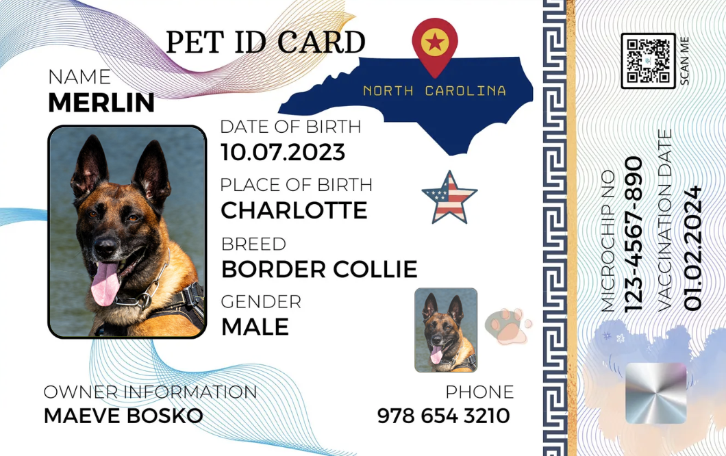 North Carolina-Pet ID Card with QR Code for Personalized Pet Info
