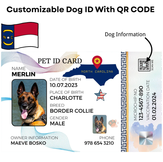North Carolina-Pet ID Card with QR Code for Personalized Pet Info