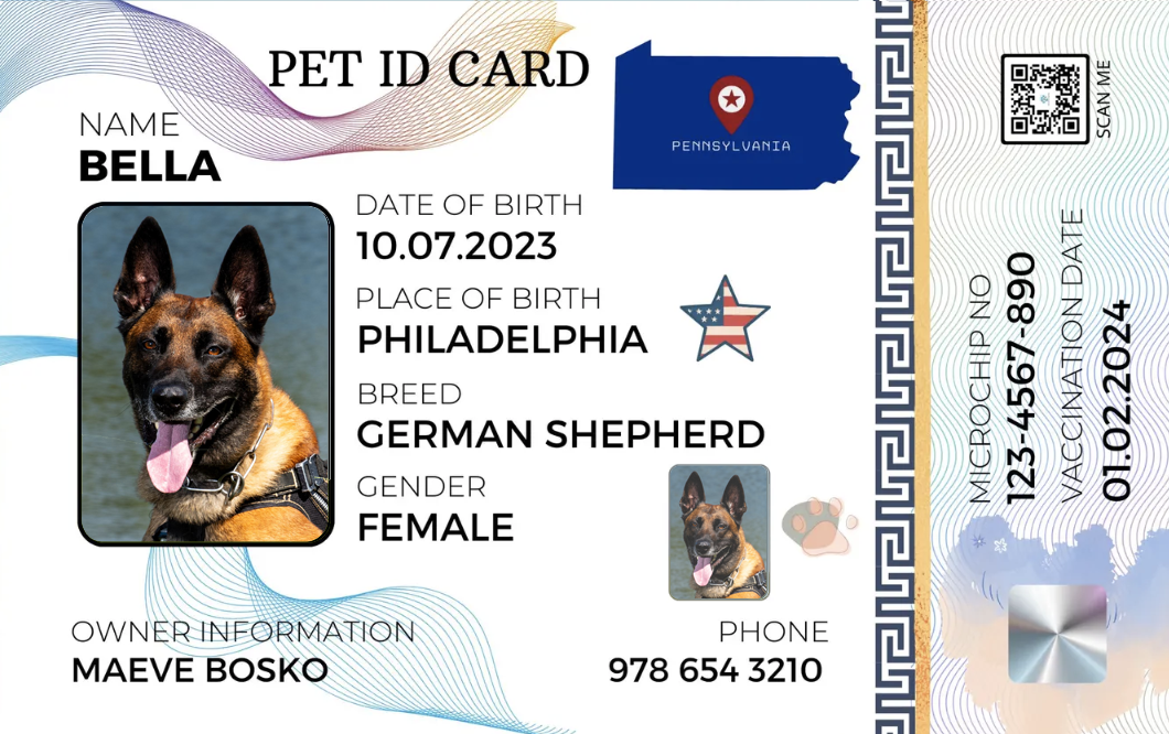 Pennsylvania-Pet ID Card with QR Code for Personalized Pet Info