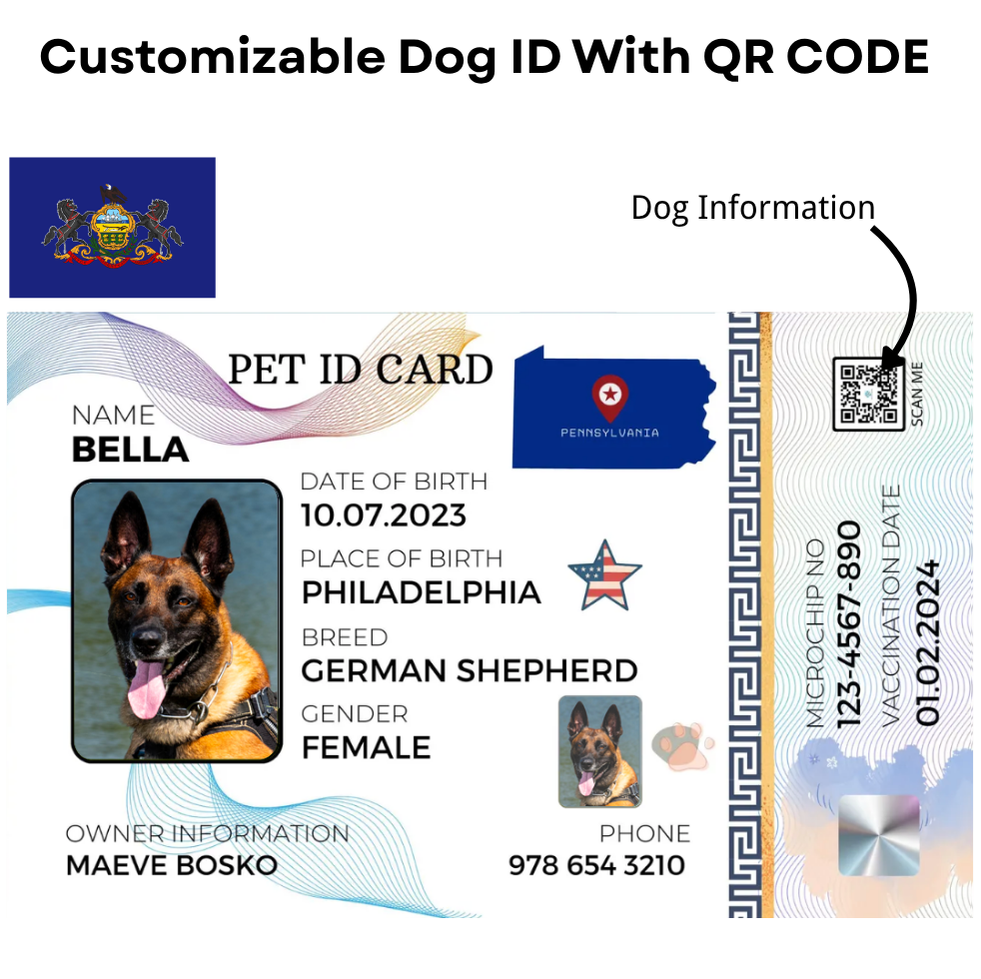 Pennsylvania-Pet ID Card with QR Code for Personalized Pet Info