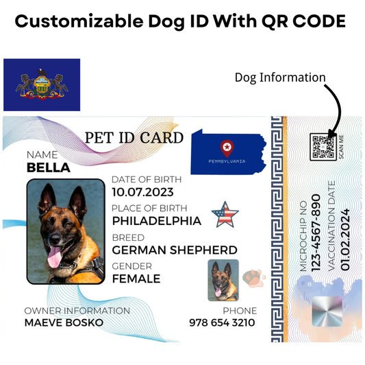 Pennsylvania-Pet ID Card with QR Code for Personalized Pet Info